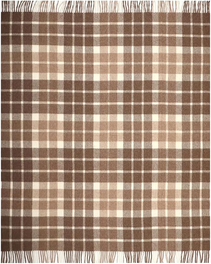 Superfine Alpaca Wool Throw Blanket - Lightweight Alpaca Merino Wool Throw Blankets | Soft Peruvian Alpaca Blanket Wool Blanket Scottish Design 70" x 60" (Beige/Ivory)