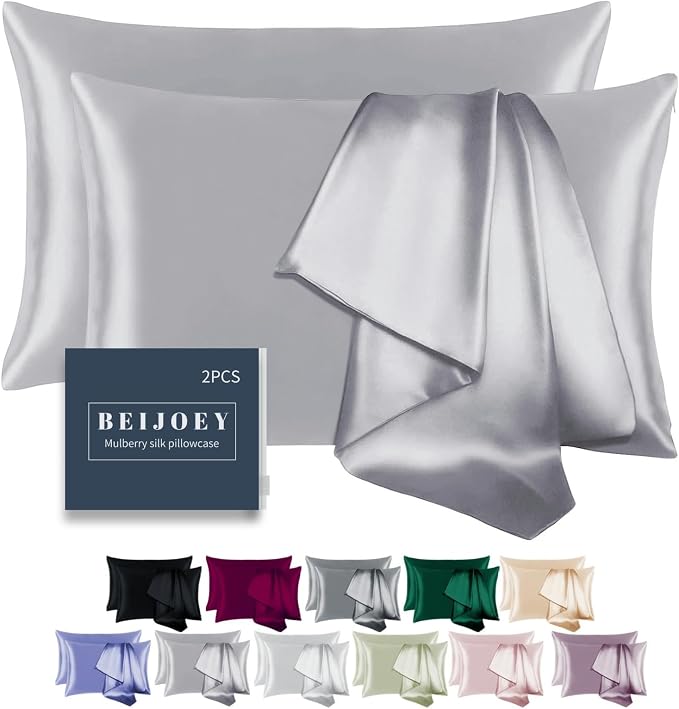 EIJOEY 100% Mulberry Silk Pillowcase for Hair and Skin,with Hidden Zipper,Both Sides 19 Momme 600 Thread Count Natural Silk Pillow Cover,Soft Breathable Smooth (Silver, King 20''x36'')