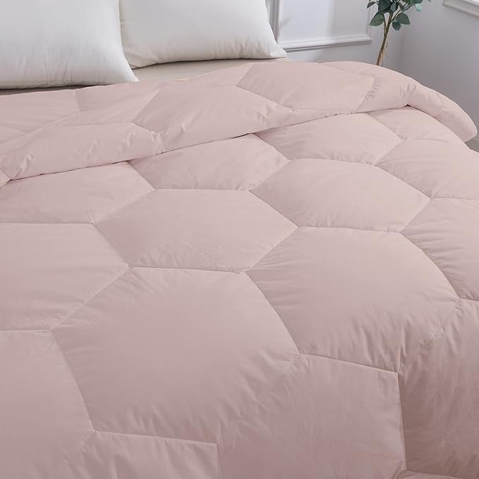 Feather and Loom Honeycomb Stitch Down Alternative All Season Comforter - Soft and Easy Care Microfiber Cover, Hypoallergenic High Loft Fiber Fill, Machine Wash - Color: Blush | Size: Full/Queen