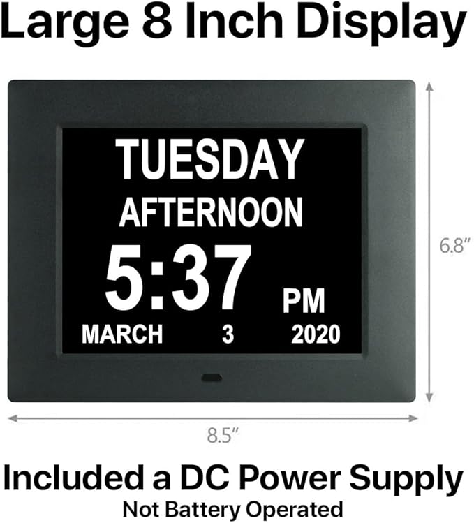Digital Calendar Date Multi Alarm Clock 8 inch Large Display Auto-Dimming Electic Desk Table Wall Mount Office, Home, Kitchen, Room, School, Bedroom, Living Room (Black)