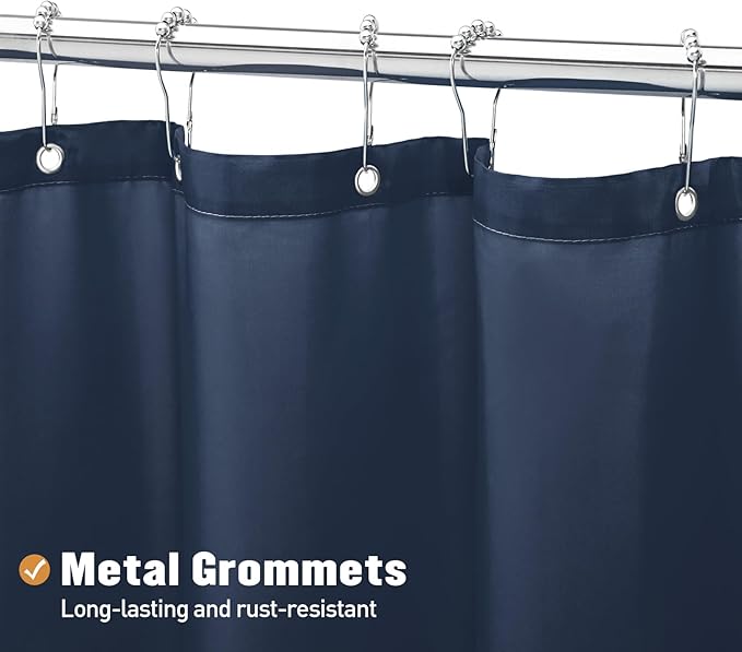 MitoVilla Extra Long Shower Curtain Liner - 72 x 84 Inches, Navy Blue Shower Liner Fabric, Waterproof Bath Curtain Liner Polyester Soft Lightweight, Washable