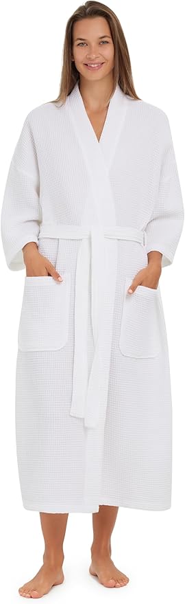 MONARCH Unisex Square Waffle Spa Kimono Robe – Soft Lightweight Fabric & Generously Sized Hotel & Spa Robe with Pockets
