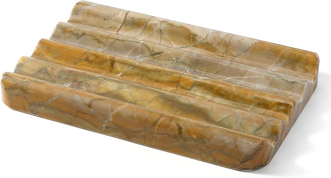 Karibiber Marble Soap Dish, Bar Soap Dish Shower, Green Olive Bathroom Soap Holder, Stone Sponge Holder for Kitchen Sink