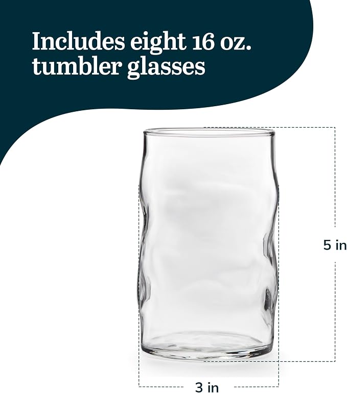 Libbey Lava Tumbler Drinking Glasses, All Purpose, Molten Groove Glasses Set of 8, Tactile, Tall Drinking Glasses for Water, Cocktails