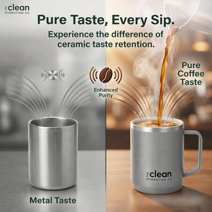 Coffee Mug Travel Mug Insulated 12 Oz | Ceramic Lined Travel Cup with Lid | Reusable Office Mug Double Wall Vacuum Eco-Friendly BPA-Free (Aqua) (Gray)