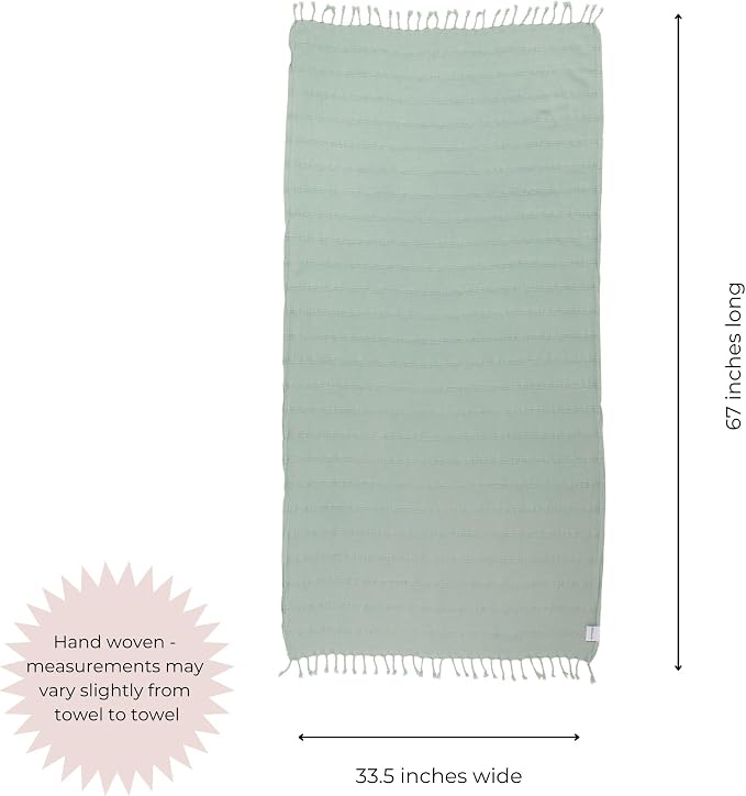 InfuseZen Stonewashed Turkish Cotton Bath and Beach Towel - Light Green | 100% Organic, Thin, Soft, Lightweight, Absorbent, Quick-Drying, Large Peshtemal, Sand-Resistant for Shower, Pool, Spa, Travel