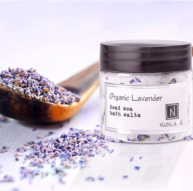 Organic Lavender Bath Salts for Women & Men - Dead Sea Salt & Epsom Salt Relaxing Soak and Scrub - Organic Buds & French Lavender Oil, Cruelty-Free, Sulfate-Free | Travel Size, 2 oz | Nabila K