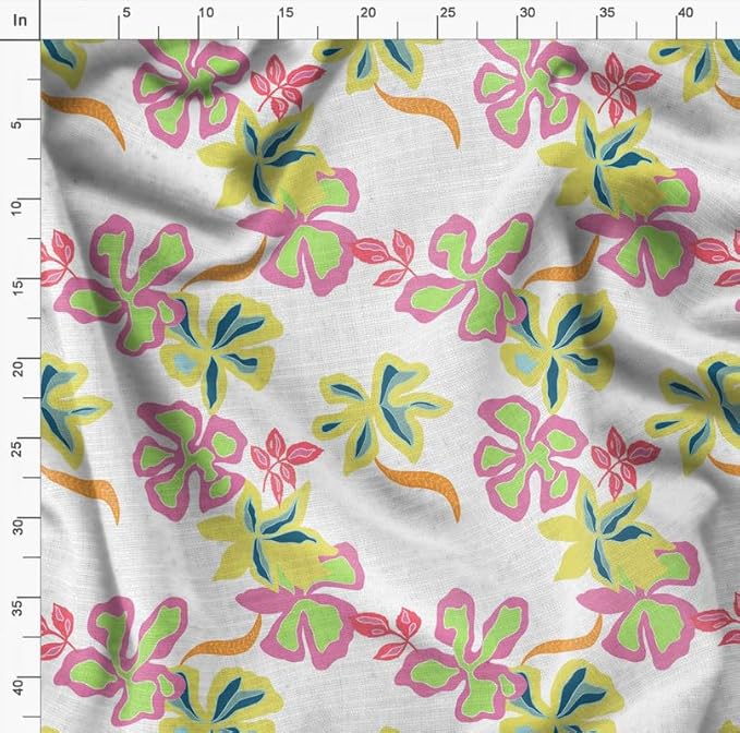 Soimoi Silky Satin Fabric Material, 1 Yard - 42" Inch Width, White - Floral Print - Soft Shiny Fabric for Dress, Pillowcases, Pajamas, Evening Dress, DIY