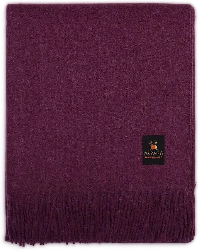 Superfine Alpaca Wool Throw Blanket - Lightweight Alpaca Merino Wool Throw Blankets for Using Indoors or Outdoors | Soft Peruvian Alpaca Blanket Wool Blanket Solid Color 72" x 60" (Plum)