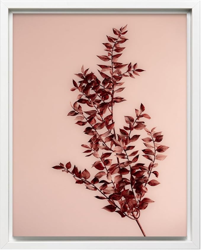 Monem Art Dried Red Botanical Branch Print - Minimalist Boho Nature Poster - Wall Decor for Living Room, Bedroom or Office - 16x20 White Framed CANVAS Wall Art by Mareike Bohmer