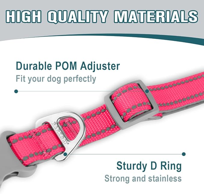 Dog Collar for Medium Small Large Dogs Reflective with Leash,Collar and Leash for Dogs,Soft Neoprene Padded 2 Pack(Pink,XS)