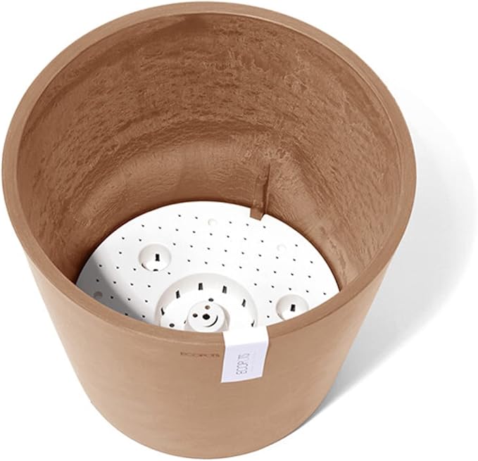 Ecopots Amsterdam Durable Modern Round Indoor/Outdoor Recycled-Based Composite Flower Pot Planter w/Water Reservoir, Terracotta Color, 12"