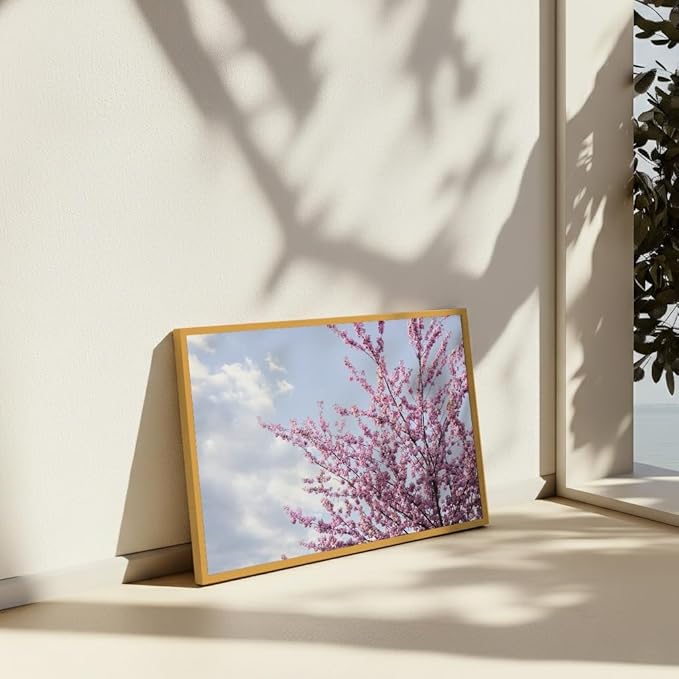 Monem Art Cherry Blossom Spring Sky Photography Print - Floral Nature Art Poster - Wall Decor for Living Room, Bedroom or Office - 12x16 Gold Framed CANVAS Wall Art by Mareike Bohmer