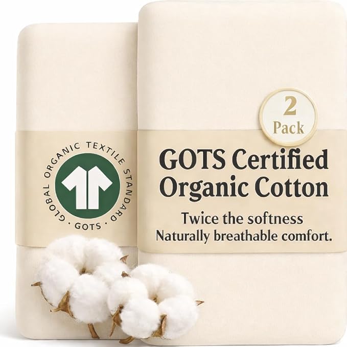 GOTS Organic Bedside Bassinet Sheets Fits 35x19 and 33x20 Compatible with Most Popular Bedside Sleepers, Premium Weight Plush - Ultra Breable Long Stable Turkish Cotton