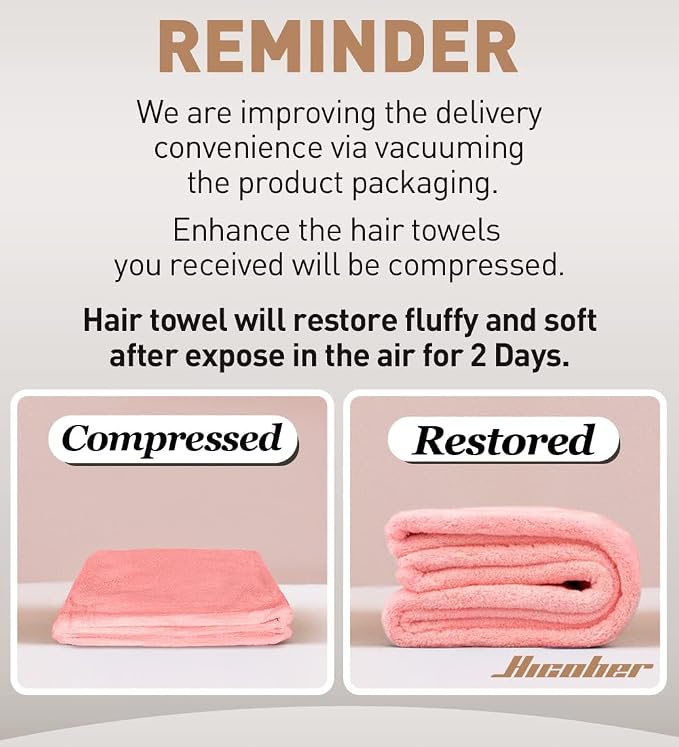 Hicober Microfiber Hair Towel, 2Packs Hair Turbans for Wet Hair, Drying Hair Wrap Towels for Curly Hair Women Anti Frizz(Pink,Grey)