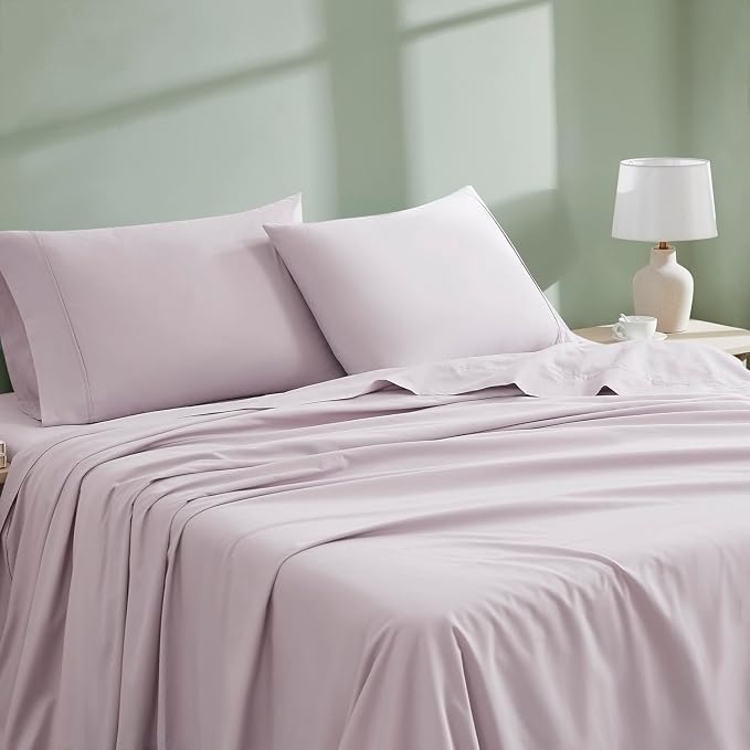 Linen Closet 100% Organic Cotton Queen Sheets Set - 4 Pieces Percale Weave Cooling Bed Sheets for Hot Sleepers - 16" Deep Pocket Fitted Sheet - Crisp, Breathable & Brushed for Softness - Lavender