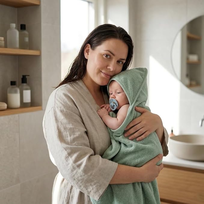 Hooded Baby Towels – 100% Organic Cotton Baby Bath Towels – Baby Boyl Newborn Essentials - Super-Soft and Absorbent.(Roman Green)