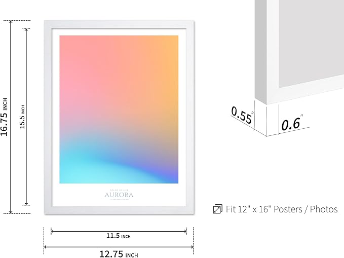 Monem Art Aurora Gradient Abstract Print - Minimalist Geometric Color Field Poster - Wall Decor for Living Room, Bedroom or Office - 12x16 White Framed Wall Art by Rs Lab Studio