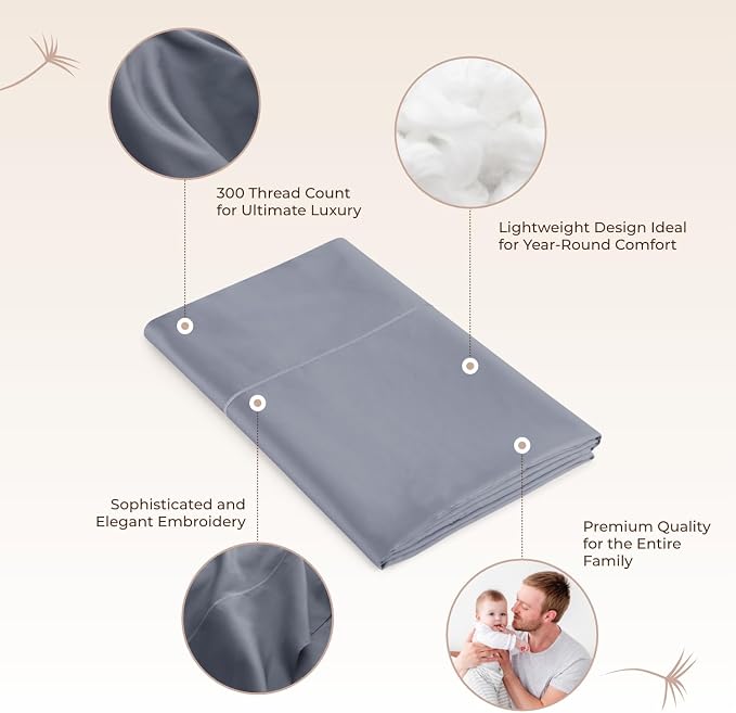 Certified Organic Queen Flat Sheet Only - 100% Organic Cotton Top Sheet with Luxurious Soft and Breathable 300 Thread Count Sateen Weave Finish - GOTS & Fairtrade Certified (Mineral, Queen)