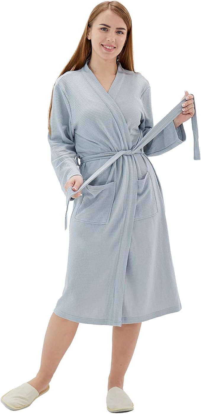Women's Robes Luxury cotton Lightweight Summer Long Plus Size BathRobes for Women Soft Kimono Spa Knit Waffle Robes