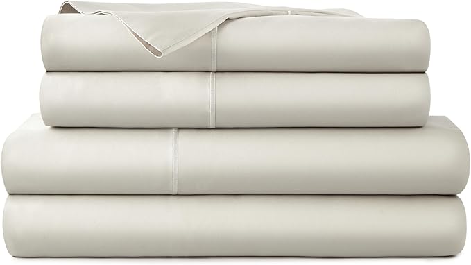 100% Organic Cotton Sheets Full Size - GOTS Certified Organic Bed Sheets with Deep Pocket 300 Thread Count & Cozy Sateen Weave Gets Softer with Each Wash - Luxury 4 Piece Set (Pewter, Full)
