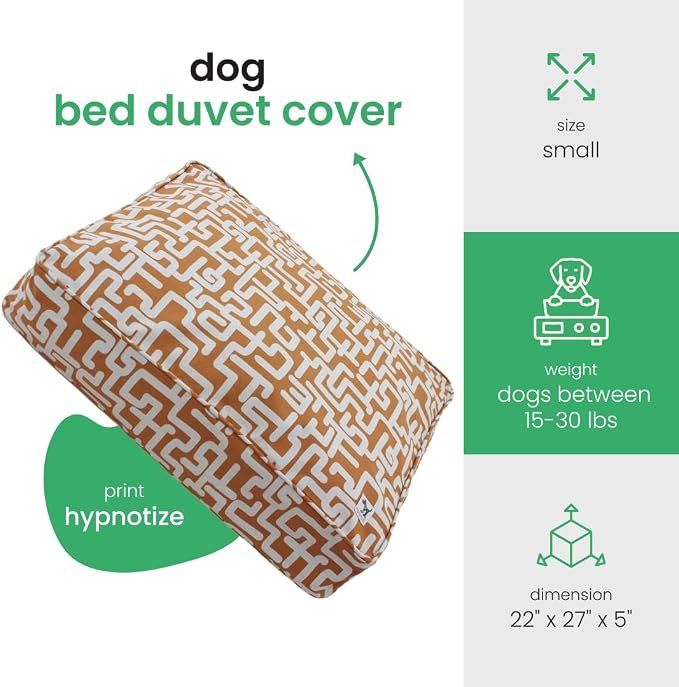 Molly Mutt Hypnotize Dog Bed Duvet Cover, GOTS-Certified 100% Organic Cotton Canvas Cover for Dog, Puppy, or Cat Bed, Durable, Washable, and Free of Harmful Chemicals, Small, 22"x27"x5"