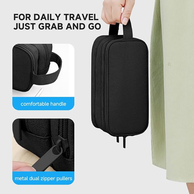 Teskyer Cable Organizer Bag, Travel Electronics Accessories Organiser, Protable Tech Pouch for Phone Chargers, Cables, Flash Drive, Power Bank, Hard Drive, Black, 23.5 x 12 x 9 cm, Double-Layer Cable
