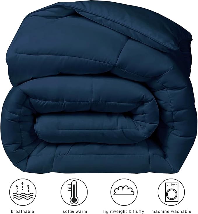 COHOME Premium Twin XL Size Comforter, All-Season Quilted Down Alternative Duvet Insert, Luxury Hotel GentleSoft Comforter with Anti-Clump Tech & 8 Tabs - Reversible - Navy Blue 68x92 inches
