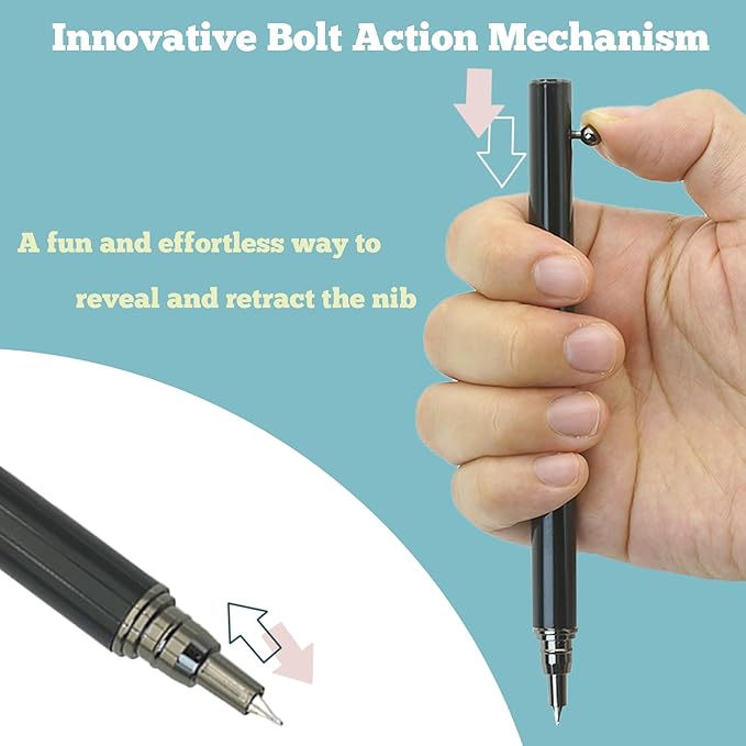 Retractable Fountain Pen – 0.38 mm Extra Fine Nib Fountain Pen, Smooth Fancy Pens with Converter, 6 Ink Cartridges & Gift Pouch for Writing (Glossy Black)