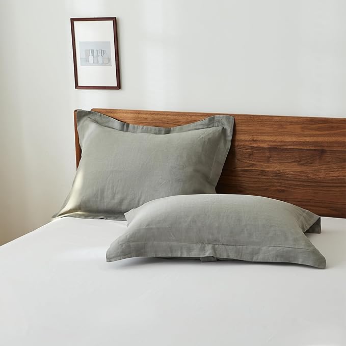 100% French Linen Pillow Shams Basic Style - Pack of 2 - Washed Solid Color Natural Flax Soft Breathable - Ultimate Gray, 20'' x 36''
