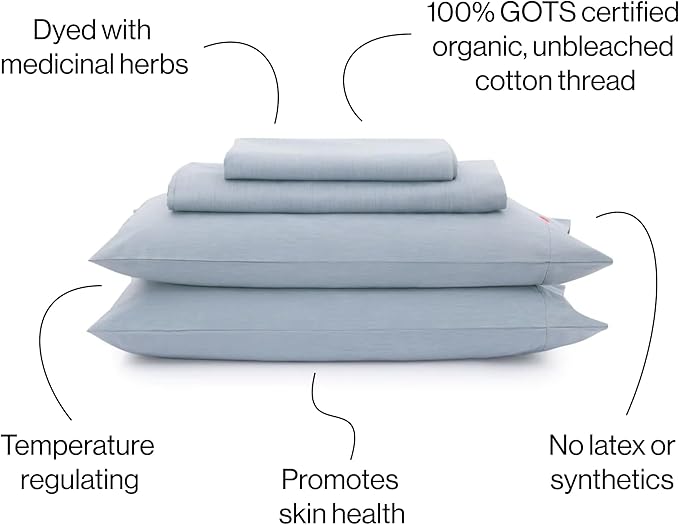 AIZOME Bedsheet Set Made from 100% GOTS Organic Cotton, Non-Toxic Plant-Dyed 340 Thread Count, Hypoallergenic for Sensitive Skin, 4-Piece (Natural Indigo, California King)