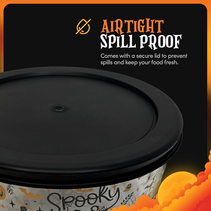 DURA LIVING Halloween Glass Food Storage Containers with Lids | Set of 6 (3 Containers + 3 Lids) 2-Cup | Spooky Design, BPA-Free, Microwave & Dishwasher Safe|Perfect for Meal Prep, Snacks & Leftovers