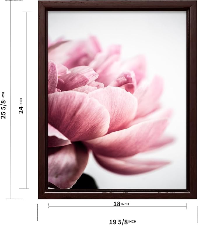Monem Art Pink Peony Macro Photography Print - Minimalist Floral Art Poster - Wall Decor for Living Room, Bedroom or Office - 18x24 Brown Framed CANVAS Wall Art by Mareike Bohmer