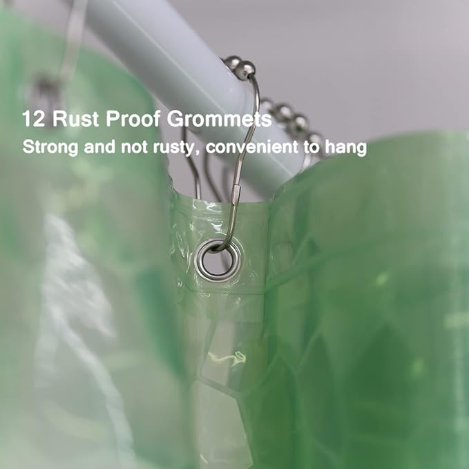 EVA Green Shower Curtain Liner, 3D Water Cube 5G Shower Liners with 12 Rustproof Metal Grommets and Weighted Magnets, Waterproof Duty for Bathroom 72 x 72