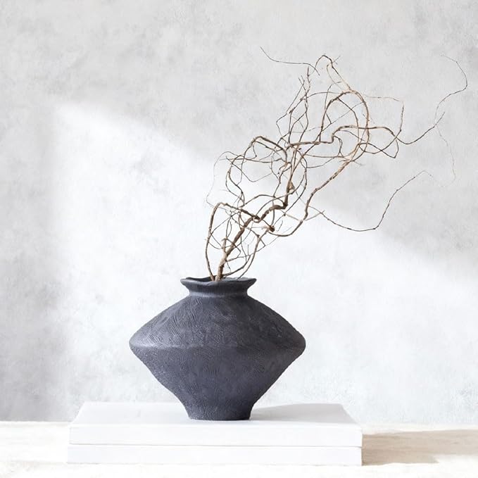 Wabi Sabi Rusty Vintage Vase, 11.4" Tall Wabi Sabi Decor Rustic Farmhouse Pottery Vase for Centerpiece, Textured Pottery Flower Vases for Home Decorative, Table, Living Room (Black, Large)