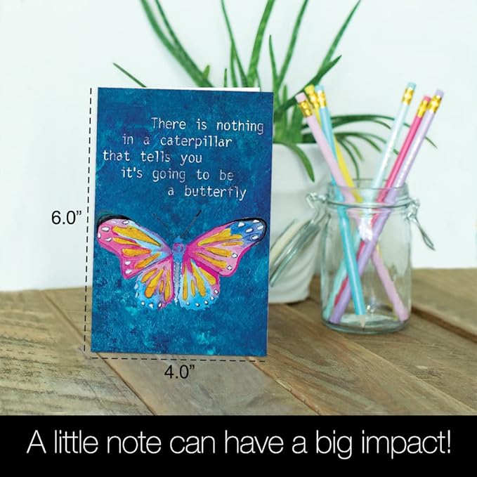Tree-Free Greetings - All Occasion Cards - Artful Designs - 12 Cards + White Envelopes - Made in USA - 100% Recycled Paper - 4"x6" - Caterpillar Butterfly (FS54552)