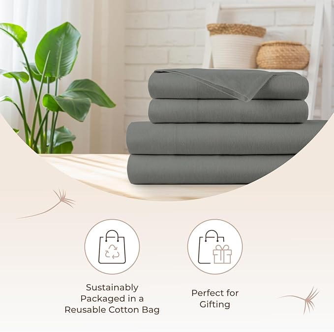 100% Organic Flannel Sheets Queen Size - GOTS Certified 100% Cotton Flannel Sheets Set with Comfortable Soft Brushed Finish & Deep Pocket - 1 Flat 1 Fitted & 2 Pillowcases (Dark Gray, Queen)