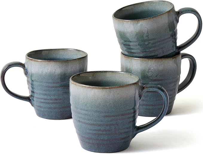 Ava Nord 14 oz Coffee Mugs Set of 4, Ceramic Coffee Mugs with Handle – Reactive Glaze Stoneware Coffee Mug Set for Tea, Latte, Cappuccino, Cocoa, Hot Chocolate – Microwave & Dishwasher Safe - Blue