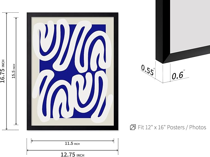 Monem Art Organic Shape Pattern Print - Modern Minimalist Abstract Poster - Wall Decor for Living Room, Bedroom or Office - 12x16 Black Framed Wall Art by Rs Lab Studio
