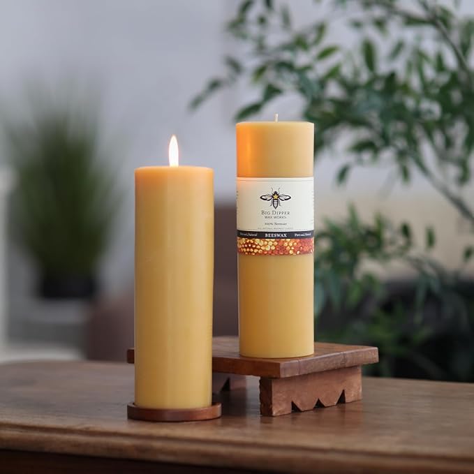 Big Dipper Wax Works 100% Pure Beeswax Pillar Candle, Extra Large 3" x 9", 110 Hour Burn, Handcrafted Honey Aroma, Clean Soot-Free, Eco-Friendly Cotton Wick for Home Décor, Weddings & Meditation