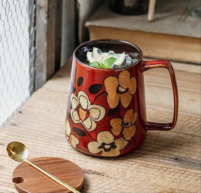 24 OZ, Large Ceramics Coffee Mugs with Handle, Extra Large Tea and Coffee Cup for Office and Home，Microwave and Dishwasher Safe,For Gift and Present(Red)