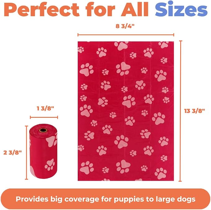 Best Pet Supplies Dog Poop Bags for Waste Refuse Cleanup, Doggy Roll Replacements for Outdoor Puppy Walking and Travel, Leak Proof and Tear Resistant, Thick Plastic - Red, 240 Bags