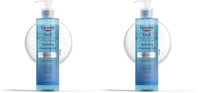 Eucerin Face Gentle Cleansing Hydrating Cleansing Gel,Daily Face Wash and Makeup Remover with Hyaluronic Acid,13.5 Fl Oz Bottle,(Pack of 2)