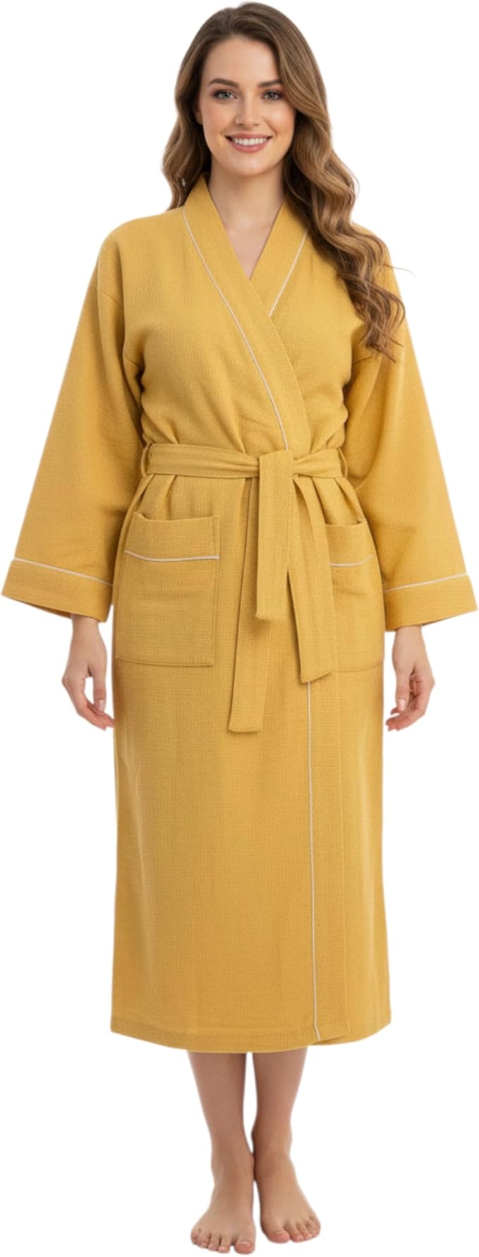 COTSILER Cotton Waffle Bathrobe for Women – Lightweight Spa Robe with Belt & Front Pockets