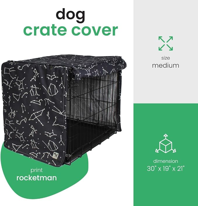 Molly Mutt Rocketman Dog Crate Cover, 100% Cotton Canvas Cover with 2 Roll-Up Panels, Ideal for Dog or Cat Crate, Durable, Washable, and Free of Harmful Chemicals, 30" x 19" x 21"