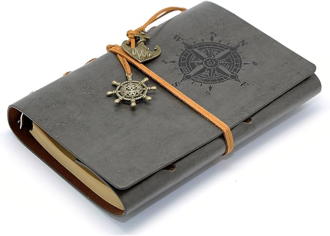 EvZ 7-Inch Refillable A6 Binder Notebook - Premium Vegan Leather Personal Planner, Eco-Friendly Journal with 6-Ring Loose-Leaf System for Writing, Business, and Creative Sketches, Grey