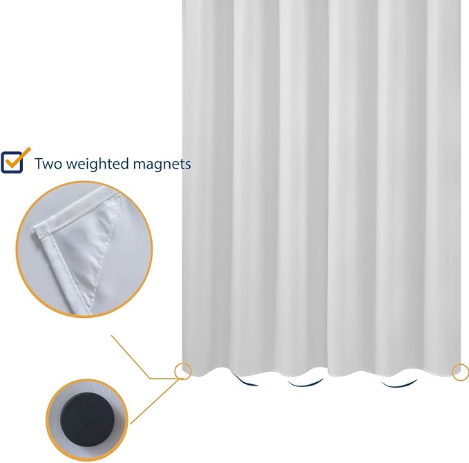 N&Y HOME Short Fabric Shower Curtain Liner 60 inches Long, Hotel Quality, Machine Washable, White Shorter Bathroom Curtains with Grommets, 72x60