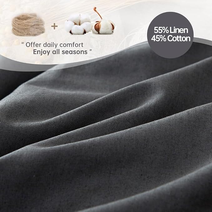 Simple&Opulence French Linen Duvet Cover Set 88" x 92"- 3 Pieces (1 Comforter Cover,2 Pillowcases)- Natural Flax Cotton Blend-Solid Color Breathable Farmhouse Bedding-Charcoal Grey, Queen