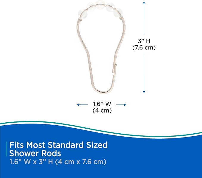 Kenney KN61708 Medium Weight 5 Gauge Waterproof PEVA Shower Curtain Liner with Durable Eyelet Hang Holes, Weighted Magnetic Hem, and 12 Piece Beaded Roller Ring Set for Bathroom, 70" W x 72" H, Clear