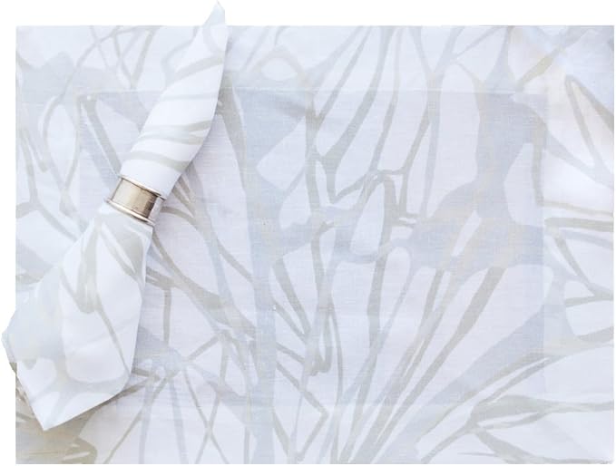 Huddleson Gold Silver White Printed White Printed Linen Napkin 20x20 (Set of Four) Luxury Italian Linen Napkin Sewn in US